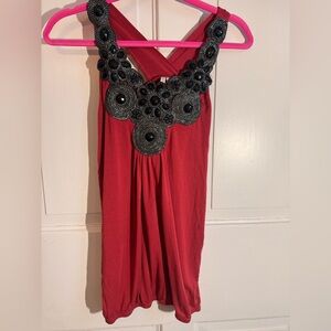 Y2K Studio Y Scarlet Top with Beaded neckline
